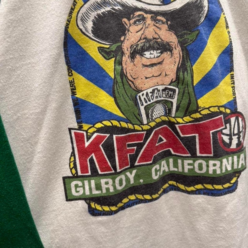 Vintage 70's / 80's KFAT Gilroy Cali "Because we Need The Bucks3/4's Sleeve Tee - Picture 3 of 7